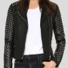 Womens Studded Black Leather Motorcycle Jacket