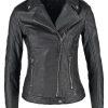 Womens Slim Fit Sheepskin Leather Biker Jacket Black