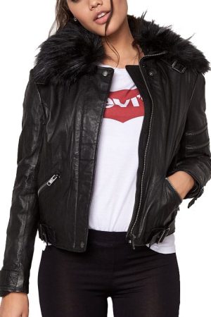 Womens Cafe Racer Leather Motorcycle Jacket Black