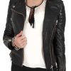 Womens Cafe Racer Leather Biker Jacket Black Cross Zipper