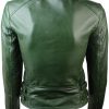 Womens Slim Fit Diamond Quilted Leather Biker Jacket Green