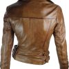 Womens Brando Style Leather Motorcycle Jacket Brown