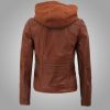 Womens Cafe Racer Detachable Leather Hooded Jacket