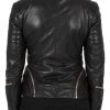Womens Cafe Racer Leather Biker Jacket Black Cross Zipper