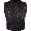 Womens Fashion Designer Leather Motorcycle Vest Black