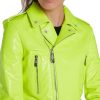 Women’s Neon Green Leather Biker Jacket