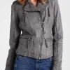 Womens Grey Biker Leather Jacket