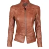 Womens Motorcycle Brown Leather Jacket