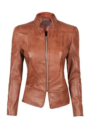 Womens Motorcycle Brown Leather Jacket