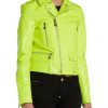 Women’s Neon Green Leather Biker Jacket