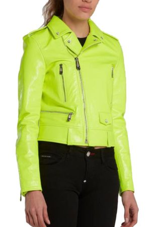 Women’s Neon Green Leather Biker Jacket