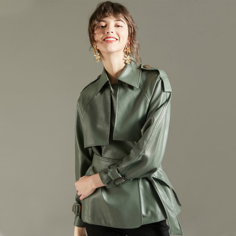 Women’s Olive Green Leather Moto Biker Jacket