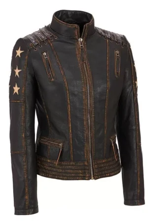 Women’s Stars and Stripes Aged Brown Leather Jacket
