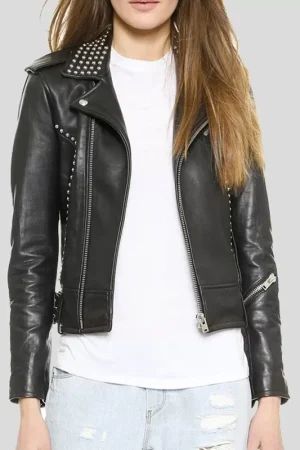 Womens Biker Studded Leather Jacket