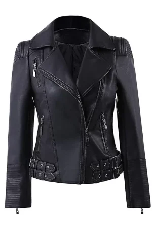 Women’s Zip Up Moto Biker Leather Jacket