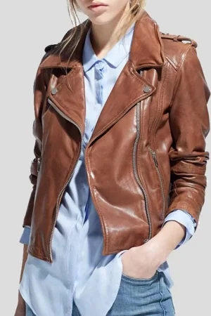 Women’s Motorcycle Rider Brown Leather Jacket