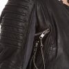 Womens Slim Fit Diamond Quilted Leather Biker Jacket Black