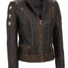Women’s Stars and Stripes Aged Brown Leather Jacket