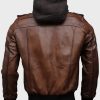 Mens Brown Hooded Bomber Leather Jacket