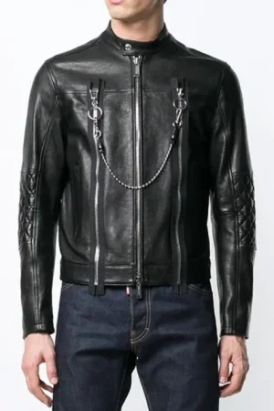 Mens Black Leather Cafe Racer Jacket