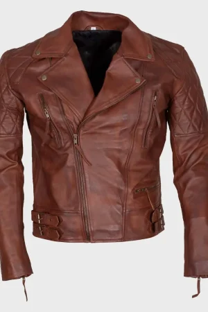 Mens Distressed Brown Motorcycle Jacket