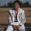 Saltburn 2023 Barry Keoghan Leaf Embroidery White Jacket