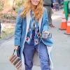 It Ends With Us 2024 Blake Lively Denim Shearling Coat