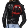 Red and White Beading Blood Luster Biker Jacket