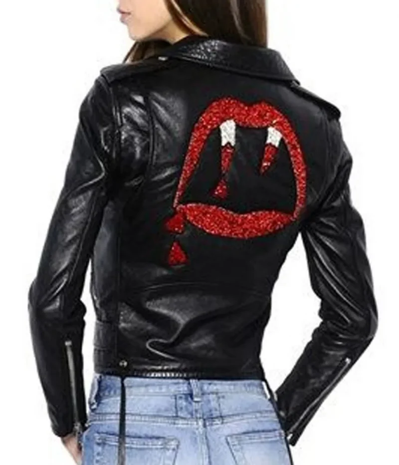Red and White Beading Blood Luster Biker Jacket