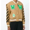 Off White Black Striped Brown Varsity Jacket