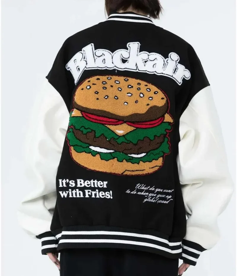 Black-Air Better with Burger Fries Letterman Jacket