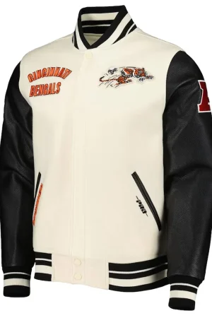 Retro Classic Cincinnati Bengals Varsity Cream and Black Jacket