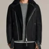 Men’s Fur Collar Brooklyn Black Shearling Leather Jacket
