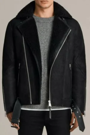 Men’s Fur Collar Brooklyn Black Shearling Leather Jacket