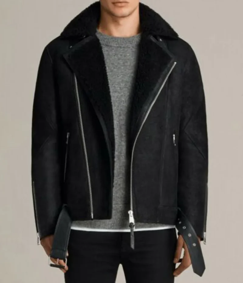 Men’s Fur Collar Brooklyn Black Shearling Leather Jacket