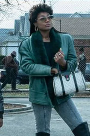 Patina Miller Power Book III Green Leather Shearling Jacket