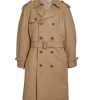 Men’s Double Breasted Light Brown Belted Leather Coat