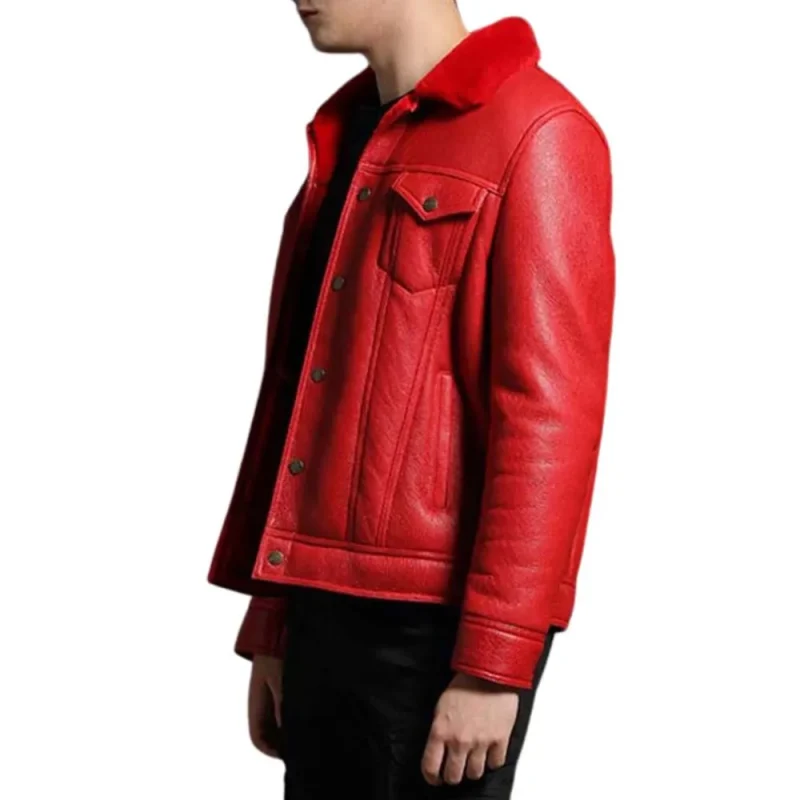 Men’s Trucker Red Shearling Leather Jacket