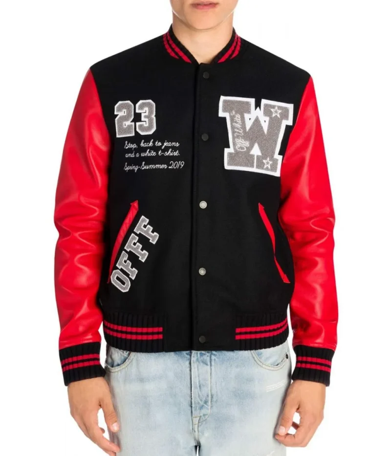 Varsity Off-White 23 Eagle Red and Black/Green and Blue Jacket