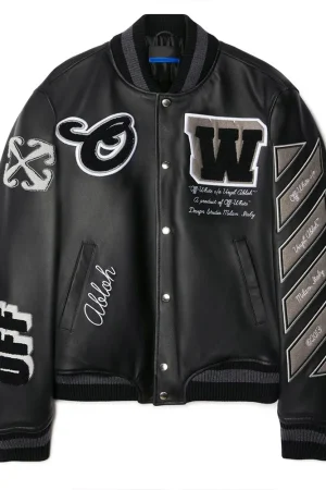 Off-White Full Black Leather Varsity Jacket