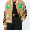 Off White Black Striped Brown Varsity Jacket
