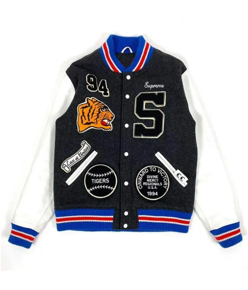 Supreme Tiger White and Black Varsity Jacket
