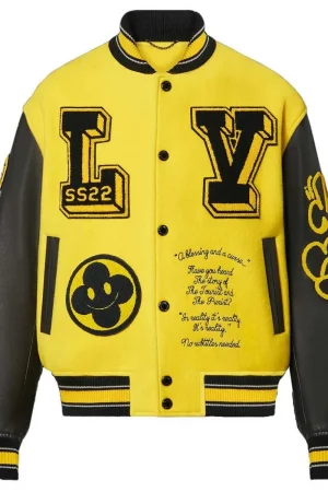 LV Letterman Yellow and Black Leather Jacket