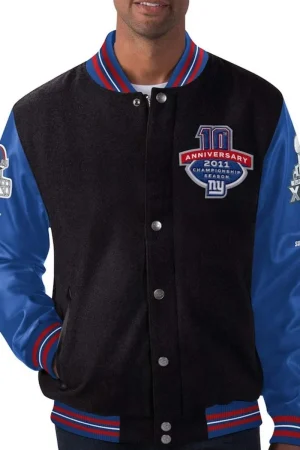 New York Giants Super Bowl XLVI Black and Blue Varsity Jacket