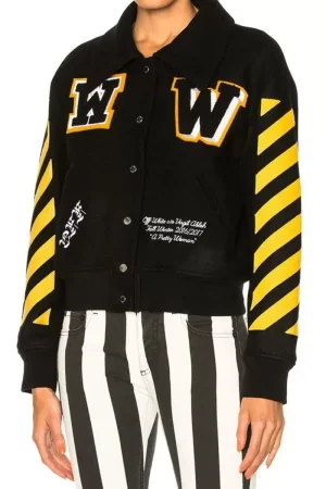 Women’s Off-White Virgil Abloh Varsity Black Jacket with Striped Sleeves