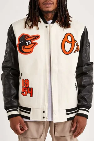 Baltimore Orioles Black and Off White Varsity Jacket