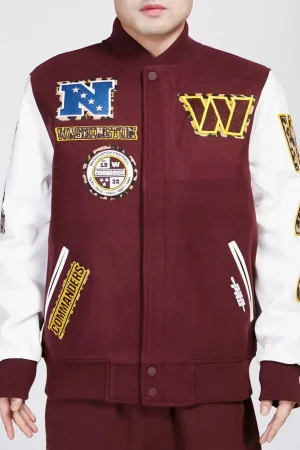 Washington Commanders Animal Patches Wine Varsity Jacket