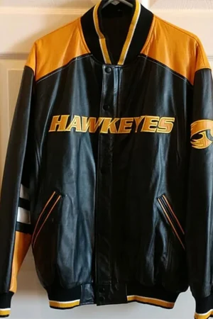 Black Iowa Hawkeyes Varsity Leather Jacket