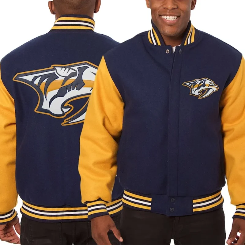 Nashville Predators Two-Tone Navy/Gold Varsity Jacket