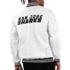San Jose Sharks Black Ice Varsity White Leather Jacket